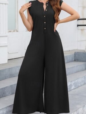 Streetwear Regular Fit Solid V Neck Sleeveless Summer Jumpsuit - Image 12