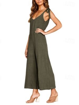 Streetwear Regular Fit Solid V Neck Sleeveless Jumpsuit - Image 12