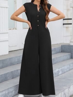 Streetwear Regular Fit Solid V Neck Sleeveless Summer Jumpsuit - Image 13