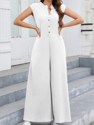 Streetwear Regular Fit Solid V Neck Sleeveless Summer Jumpsuit - Image 15