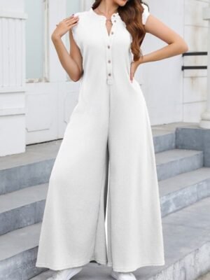 Streetwear Regular Fit Solid V Neck Sleeveless Summer Jumpsuit - Image 16