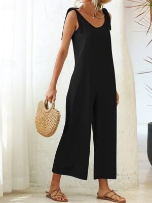 Streetwear Regular Fit Solid V Neck Sleeveless Backless Dungarees Jumpsuit - Image 19