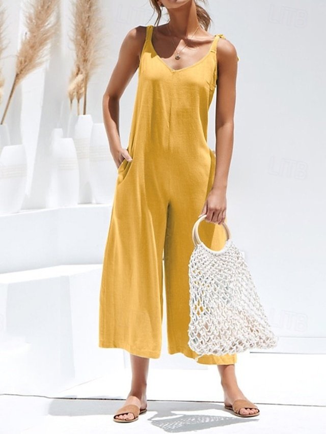 Streetwear Regular Fit Solid V Neck Sleeveless Jumpsuit - Image 2