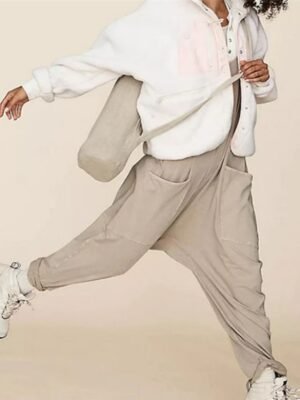 Streetwear Regular Fit Solid V Neck Sleeveless Overall - Image 3