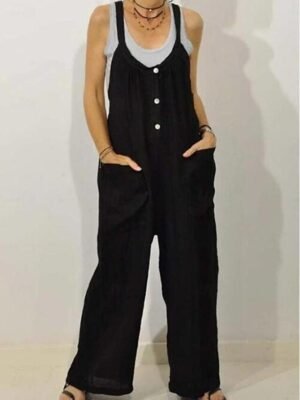 Streetwear Regular Fit Solid V Neck Sleeveless Overall Dungarees - Image 4