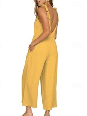 Streetwear Regular Fit Solid V Neck Sleeveless Jumpsuit - Image 4