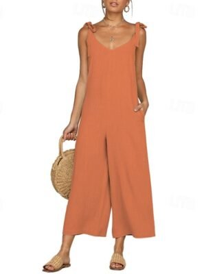 Streetwear Regular Fit Solid V Neck Sleeveless Jumpsuit - Image 5
