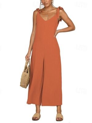 Streetwear Regular Fit Solid V Neck Sleeveless Jumpsuit - Image 6