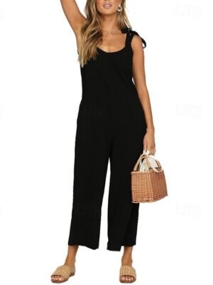 Streetwear Regular Fit Solid V Neck Sleeveless Jumpsuit - Image 8