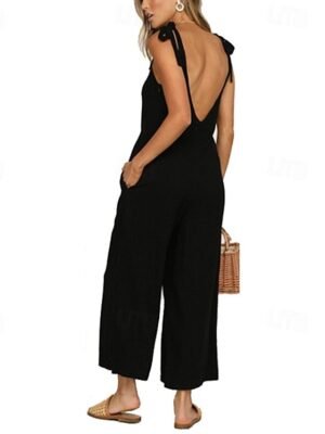 Streetwear Regular Fit Solid V Neck Sleeveless Jumpsuit - Image 9