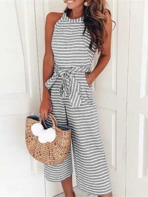 Streetwear Regular Fit Striped Sleeveless Jumpsuit - Image 1
