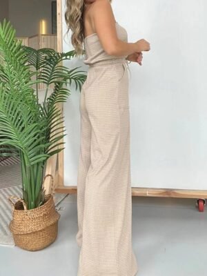 Streetwear Regular Fit Striped Strapless Sleeveless Jumpsuit - Image 4