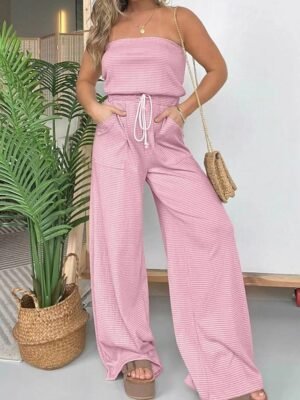 Streetwear Regular Fit Striped Strapless Sleeveless Jumpsuit - Image 6