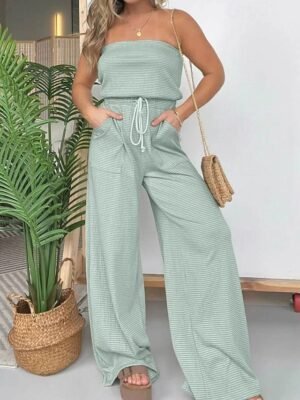 Streetwear Regular Fit Striped Strapless Sleeveless Jumpsuit - Image 8