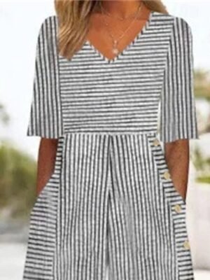 Streetwear Regular Fit Striped V Neck Short Sleeve Wide Leg Jumpsuit - Image 3