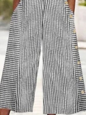 Streetwear Regular Fit Striped V Neck Short Sleeve Wide Leg Jumpsuit - Image 4