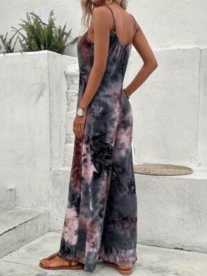 Streetwear Regular Fit Tie Dye U Neck Sleeveless Jumpsuit - Image 3