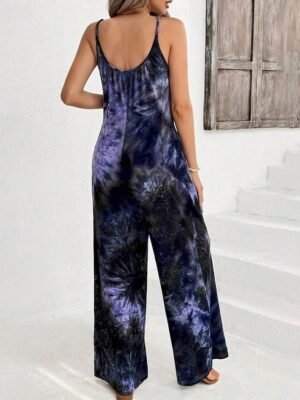 Streetwear Regular Fit Tie Dye U Neck Sleeveless Jumpsuit - Image 5