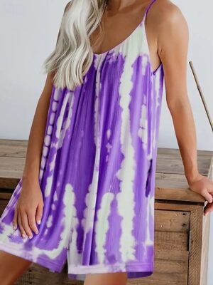 Streetwear Regular Fit Tie Dye V Neck Sleeveless Romper - Image 17