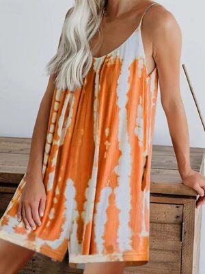Streetwear Regular Fit Tie Dye V Neck Sleeveless Romper - Image 19