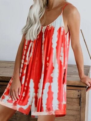 Streetwear Regular Fit Tie Dye V Neck Sleeveless Romper - Image 7