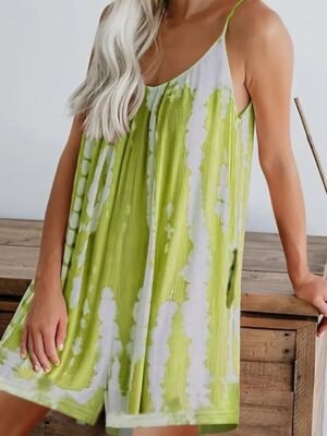 Streetwear Regular Fit Tie Dye V Neck Sleeveless Romper - Image 9