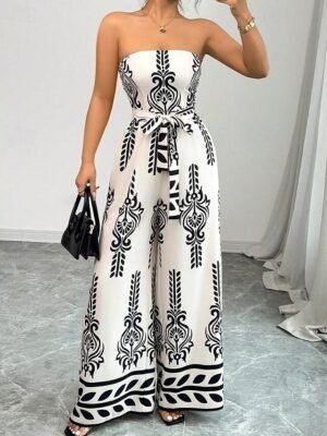 Streetwear Regular Floral Strapless Sleeveless Jumpsuit - Image 5