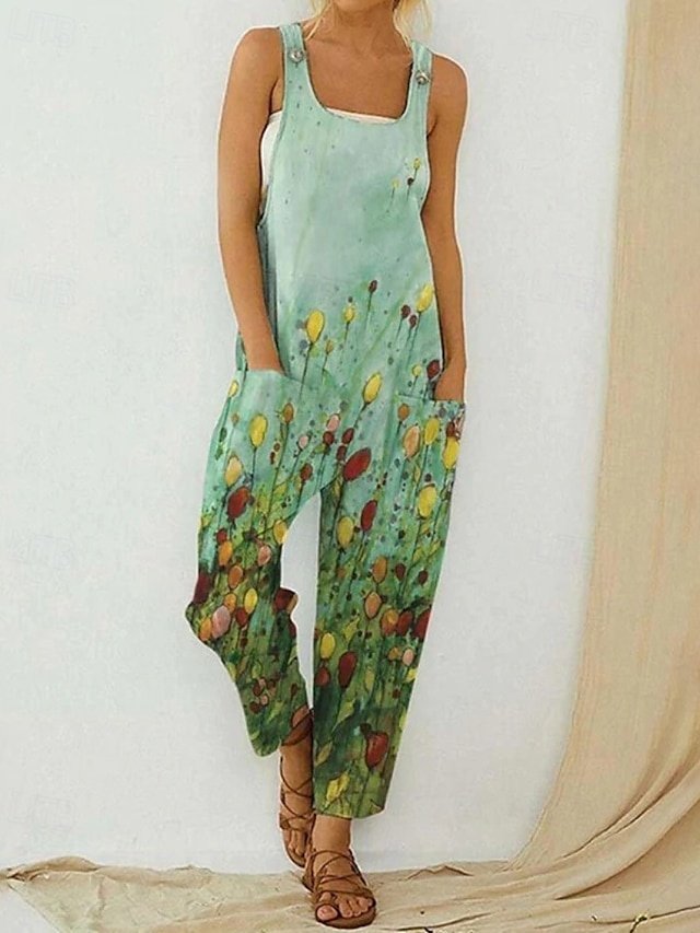 Streetwear Regular Floral U Neck Sleeveless Jumpsuit - Image 1