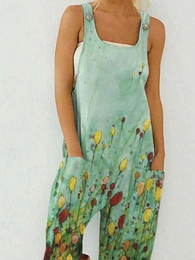Streetwear Regular Floral U Neck Sleeveless Jumpsuit - Image 2