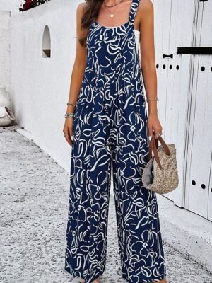 Streetwear Regular Floral U Neck Sleeveless Jumpsuit - Image 2