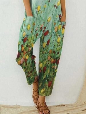 Streetwear Regular Floral U Neck Sleeveless Jumpsuit - Image 3