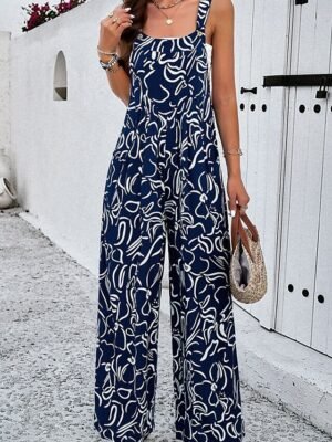 Streetwear Regular Floral U Neck Sleeveless Jumpsuit - Image 3