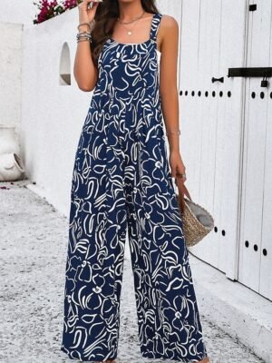 Streetwear Regular Floral U Neck Sleeveless Jumpsuit - Image 4
