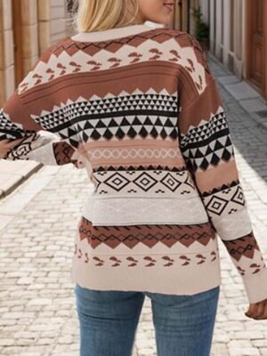 Streetwear Regular Geometric Crew Neck Long Sleeve Knit Top - Image 4