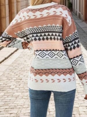 Streetwear Regular Geometric Crew Neck Long Sleeve Knit Top - Image 6