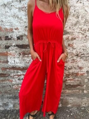 Streetwear Regular Solid Crew Neck Sleeveless Jumpsuit - Image 3
