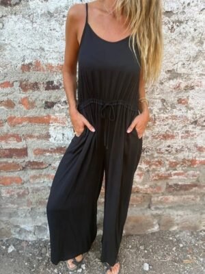 Streetwear Regular Solid Crew Neck Sleeveless Jumpsuit - Image 5