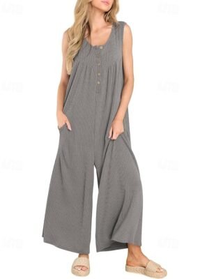Streetwear Regular Solid U Neck Sleeveless Jumpsuit - Image 1