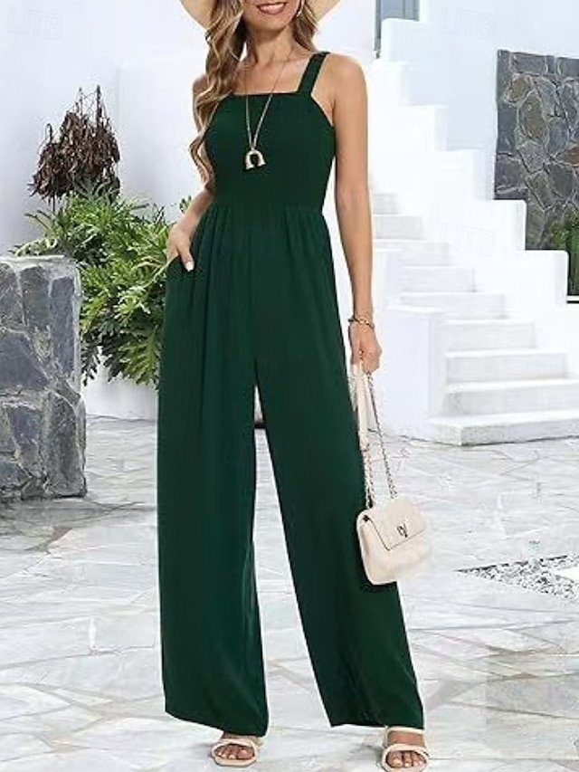 Streetwear Regular Solid U Neck Sleeveless Summer Jumpsuit - Image 1