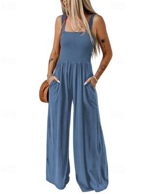 Streetwear Regular Solid U Neck Sleeveless Jumpsuit - Image 10