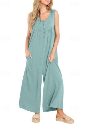 Streetwear Regular Solid U Neck Sleeveless Jumpsuit - Image 11