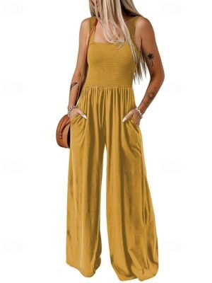Streetwear Regular Solid U Neck Sleeveless Jumpsuit - Image 11