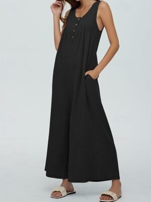 Streetwear Regular Solid U Neck Sleeveless Jumpsuit - Image 13