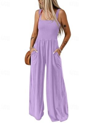 Streetwear Regular Solid U Neck Sleeveless Jumpsuit - Image 13