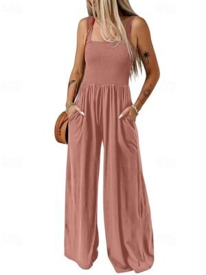 Streetwear Regular Solid U Neck Sleeveless Jumpsuit - Image 15