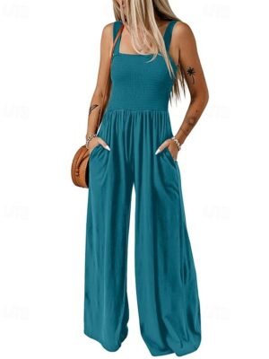 Streetwear Regular Solid U Neck Sleeveless Jumpsuit - Image 16