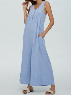 Streetwear Regular Solid U Neck Sleeveless Jumpsuit - Image 16