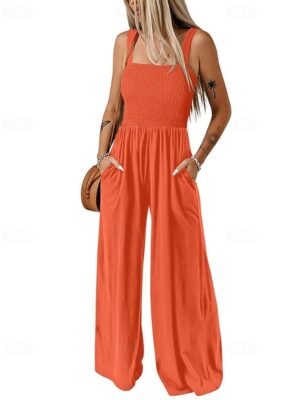 Streetwear Regular Solid U Neck Sleeveless Jumpsuit - Image 17