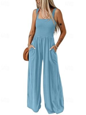 Streetwear Regular Solid U Neck Sleeveless Jumpsuit - Image 18