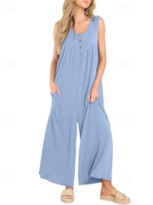 Streetwear Regular Solid U Neck Sleeveless Jumpsuit - Image 18